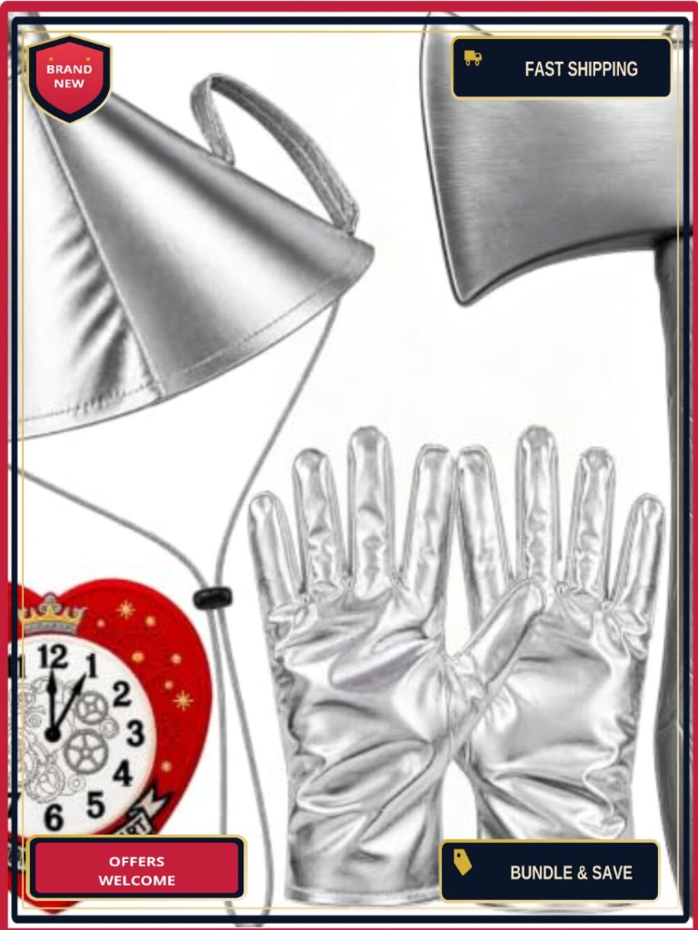 Tin Man Costume Accessories Set Adult Funnel Hat Gloves Axe Cosplay
